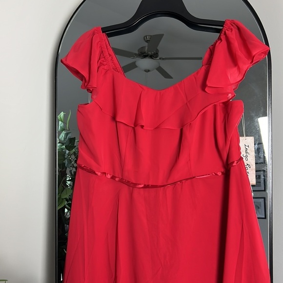 INDIGO ROSE 🌹 Floor Length Red Gown with Ruffle Neck and Short Sleeve NWT - Picture 2 of 9